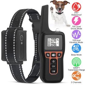 3280FT Dog Training Collar IP67 Waterproof Pet Beep Vibration Electric Shock Collar 3 Channels Rechargeable Transmitter Receiver Trainer with Fla