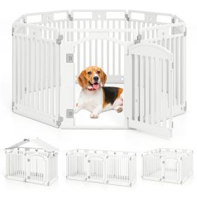 8-Panel HDPE Pet Fence (White) - Multiple Configurations (Octagon/Square/House), 50"x50"x32" Square Size, Lockable Door